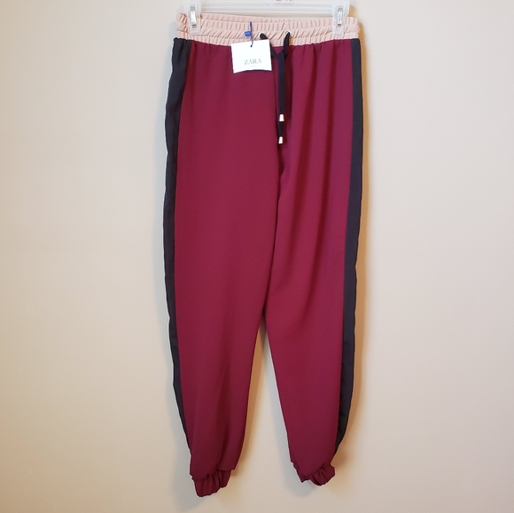 NWT Zara Basic burgundy black side stripe jogger - Picture 4 of 4